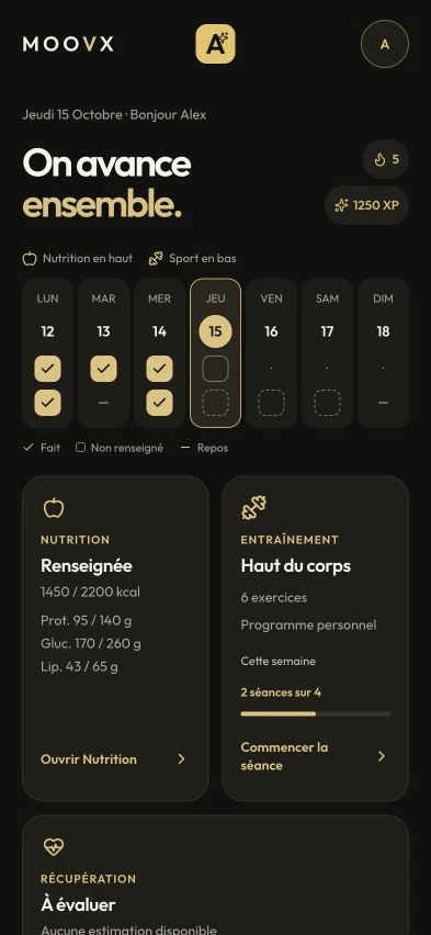 Current MoovX home screen