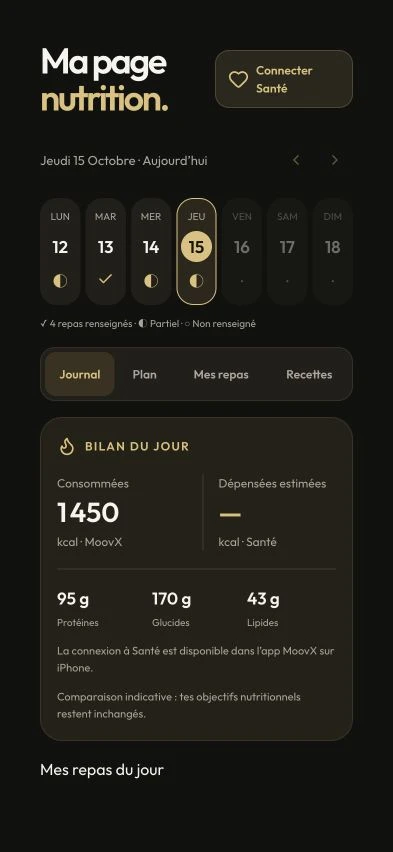 Current MoovX nutrition tracking screen