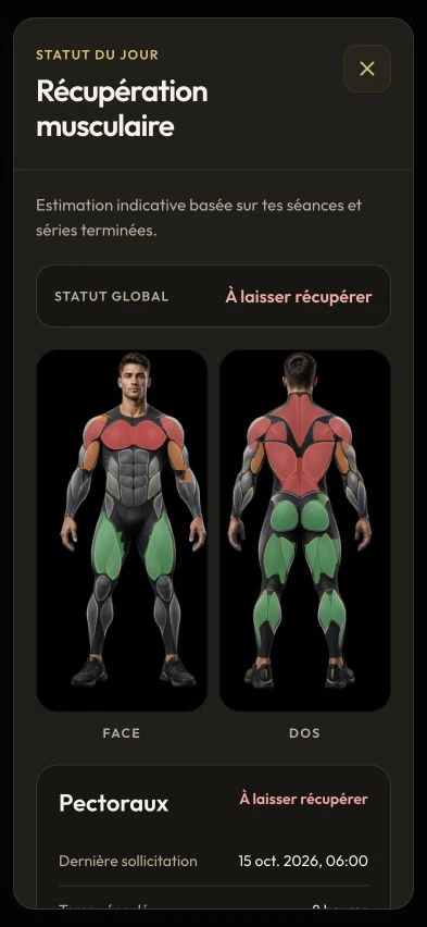 Current MoovX muscle recovery screen